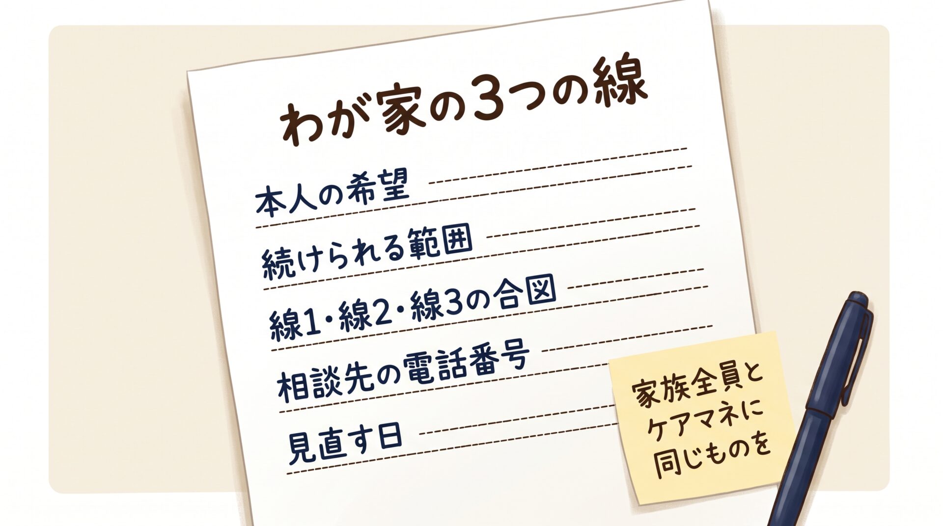 家族会議で決めたことを書く1枚の紙の見本