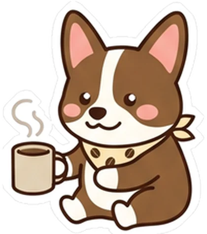 コーヒーを持ったコーギーのキャラクター「ほっとこーぎー」